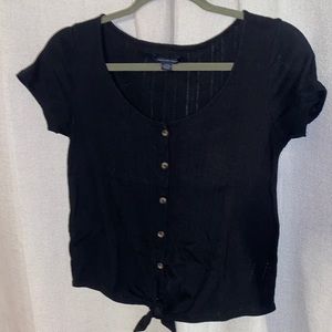 American Eagle black button up shirt with knot.